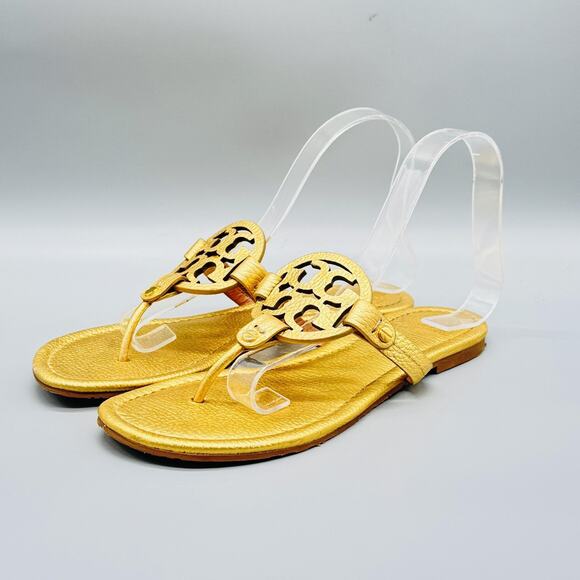 Tory Burch Sandals Womens 8 Gold Leather Miller Thong Flip Flop Summer Shoes - Picture 2 of 12